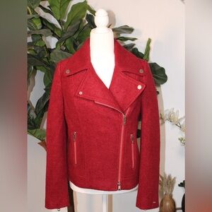 Tommy Hilfiger Women's Red Moto Jacket - Size 6
